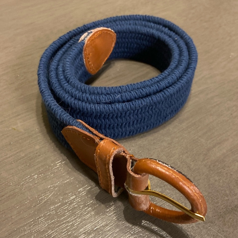 Vintage Blue Woven Cotton and Leather Belt